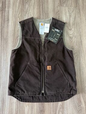 NWT Carhartt Sherpa-Lined Canvas Work V26 DKB Vest - Brown medium